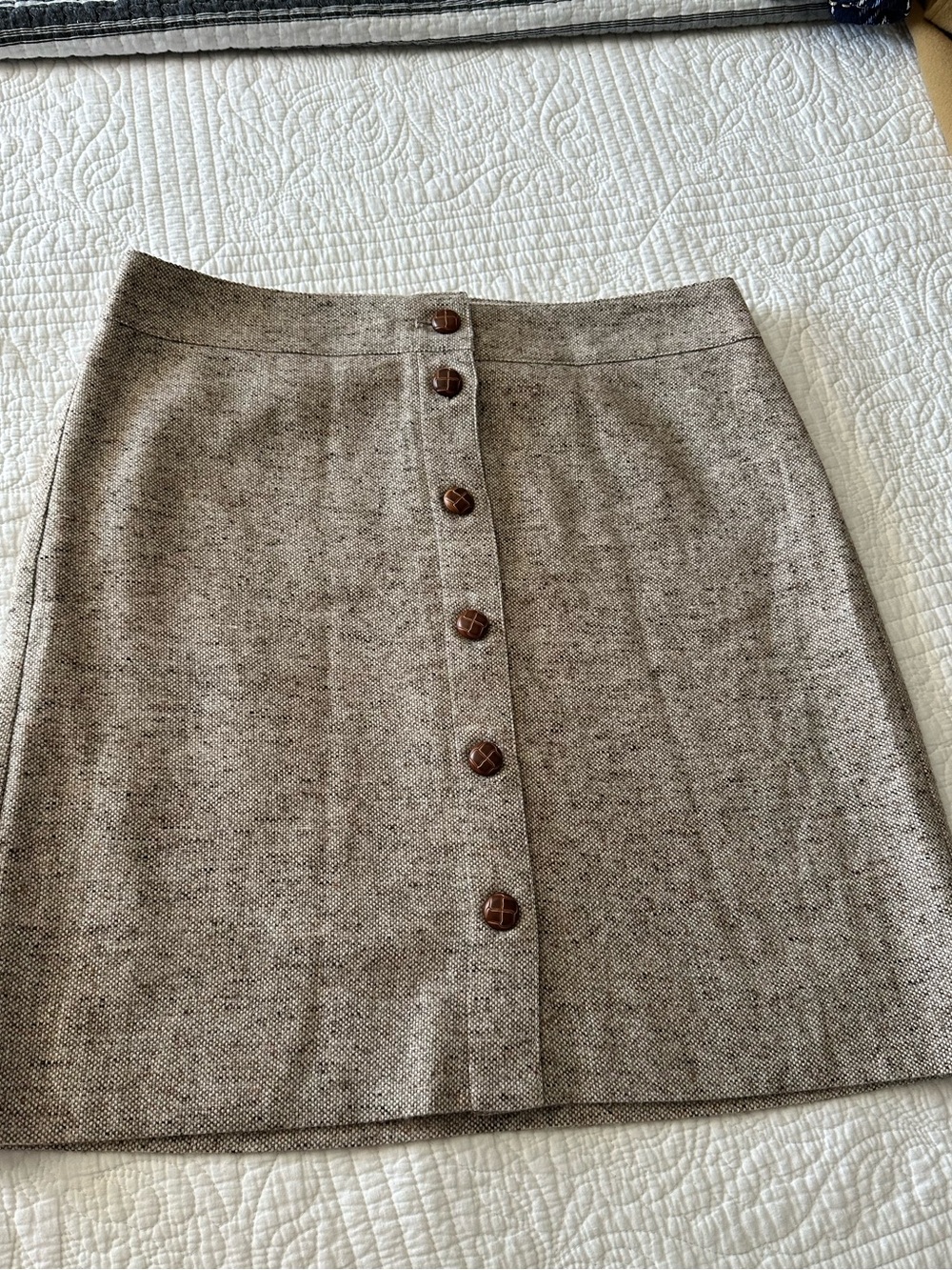 Talbots Wool Blend Tweed Button Front A-Line Skirt Brown Size 12